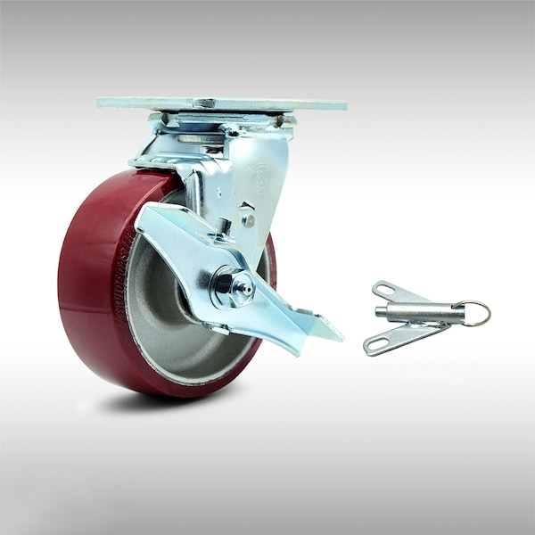 6 Inch SS Poly on Aluminum Caster with Ball Bearing and Brake/Swivel Lock SCC